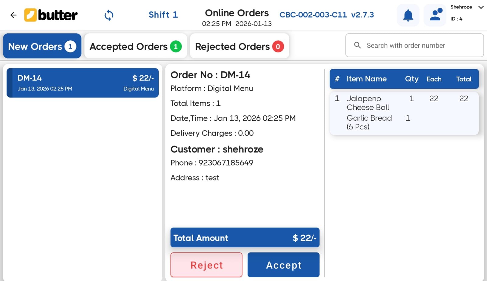 Accept or reject online orders