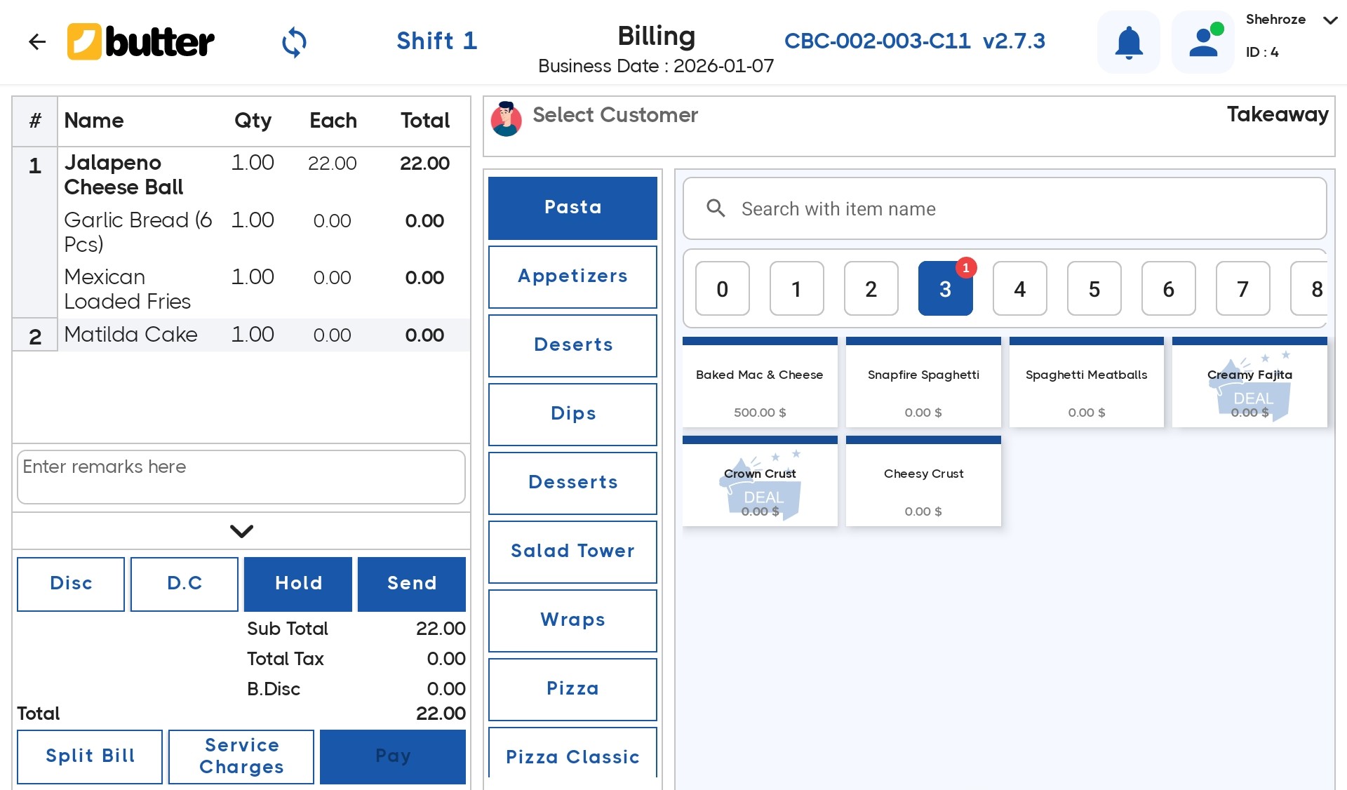 Billing Screen with Numpad & Categories