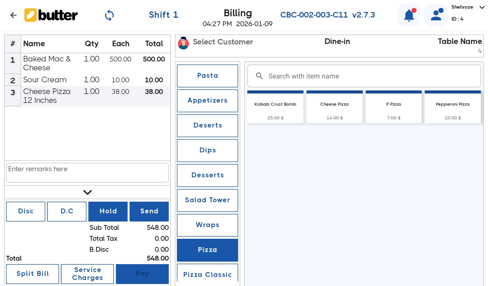 Punch Items on the Billing Screen