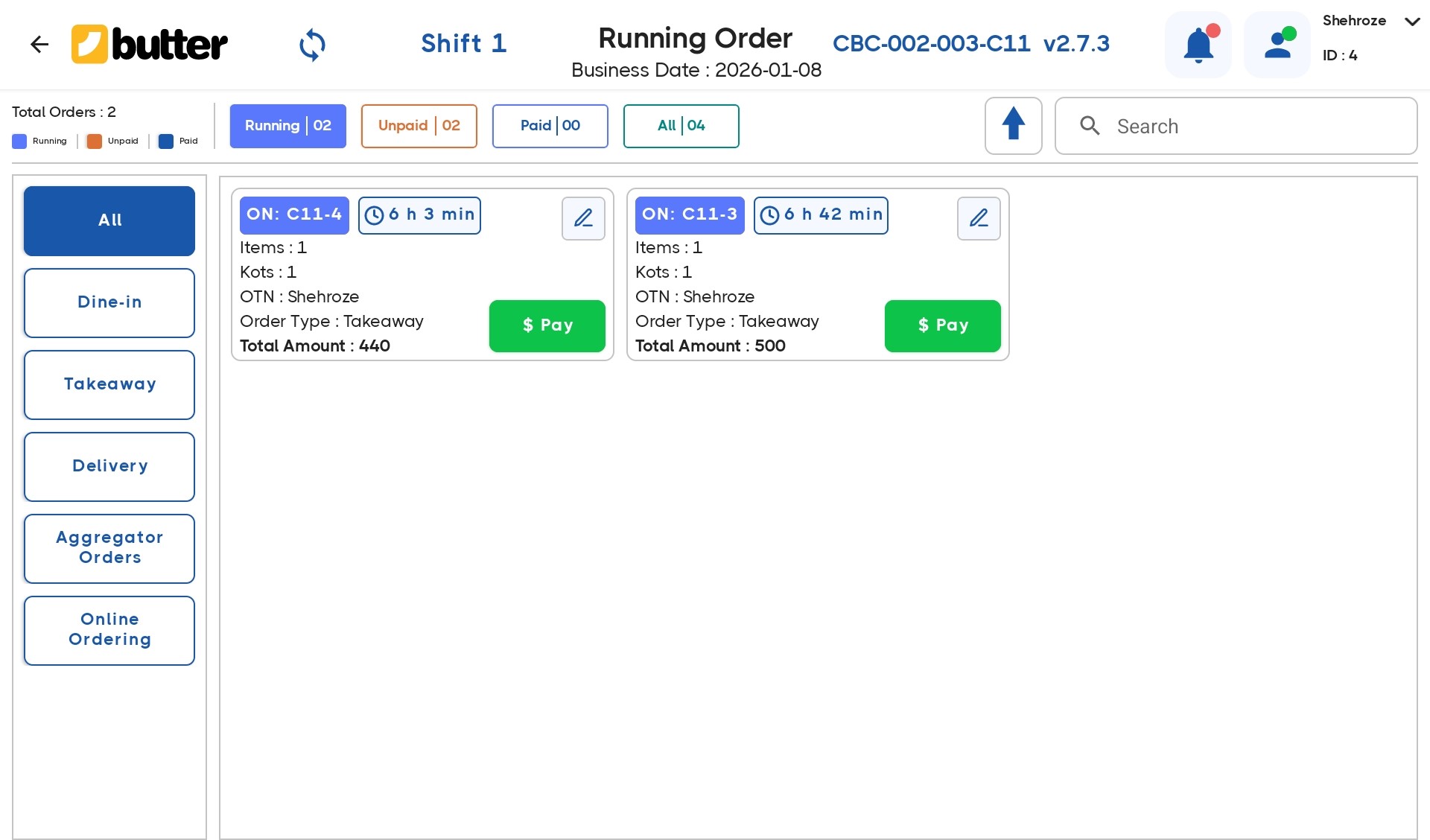 Select the order in running orders